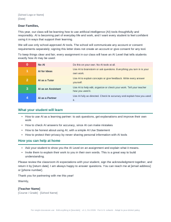 Preview of the parent letter
