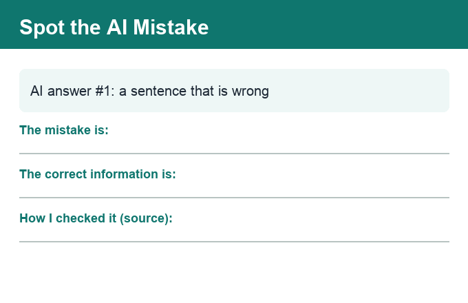 Preview of the Spot the AI Mistake worksheet